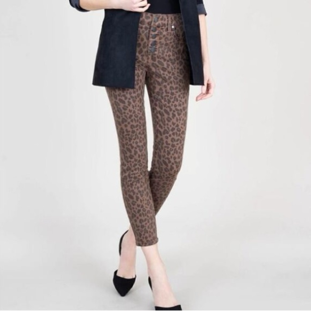 Anthropologie Heidi Button Leopard Print Jeans High Waist Y2K Skinny Y2K
